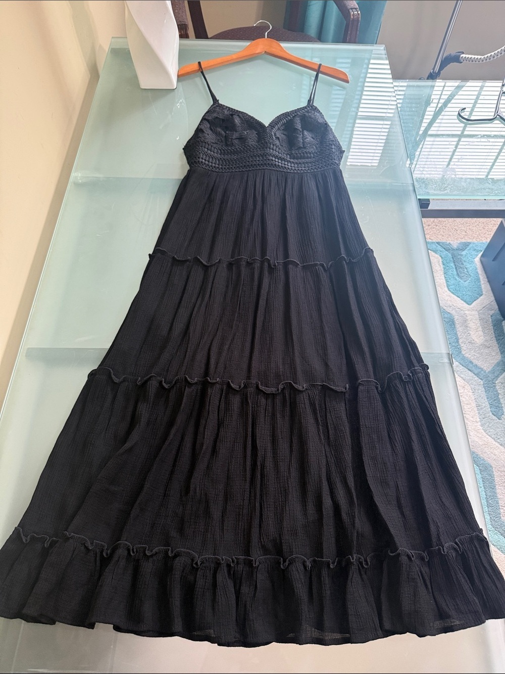 Love Tree Black Boho Maxi Size L Crochet Backless Euro Summer Like NEW